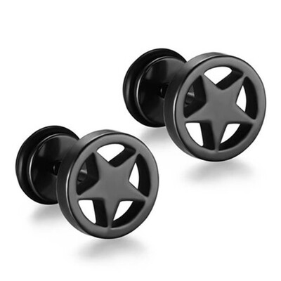 

1 Pair Mens Star Surgical Stainless Steel Faker Plug Stretcher Stud Earrings