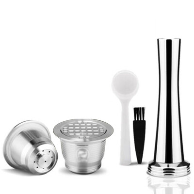 

Stainless Steel Coffee Maker Capsule And Tamper Reusable Spoon Brush Refillable