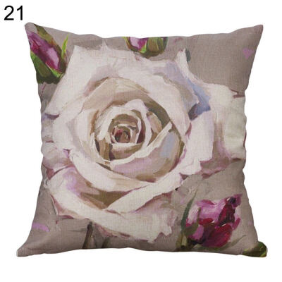 

Linen Rose Peony Tulip Flower Pillow Case Cushion Cover Sofa Bed Car Cafe Decor