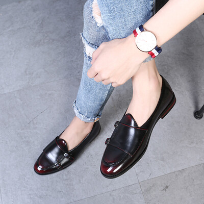 

Shoes retro England mens leather shoes belt buckle tide shoes men