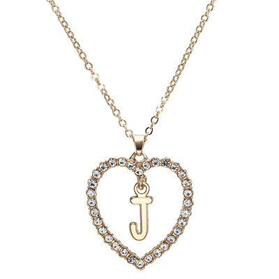 

New Fashion Crystal Initial Personalized Letter Heart Pendent Name Necklace for Women Charm Gold Color Chain Choker Jewelry Gift