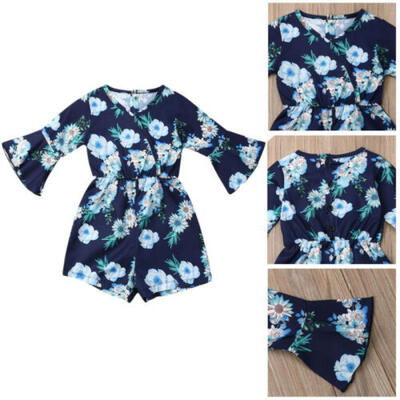 

Cute Newborn Baby Girl Floral Bell Sleeve Ruffled Romper Bodysuit Clothes Outfit