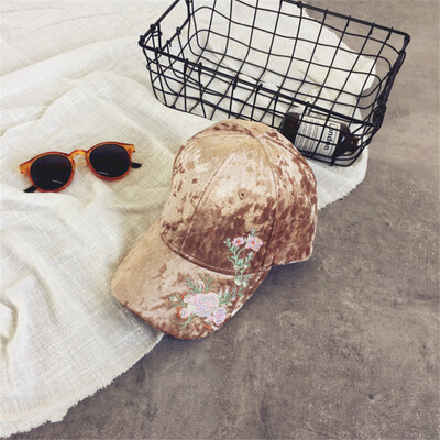 

Korean autumn&winter embroidery flower velvet baseball cap fashion cornice cap hip-hop hat baby wholesale