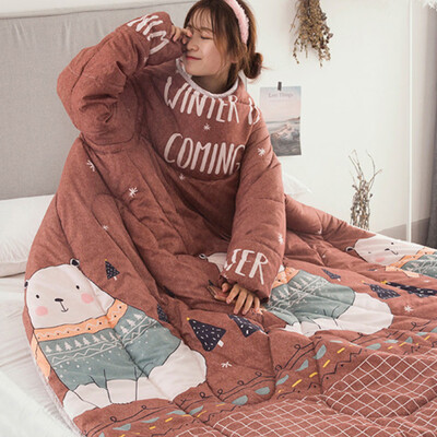 

Gobestart Multifunction Lovers Winter Warm Long Sleeve O-Neck Suit Print Thicken Blanket