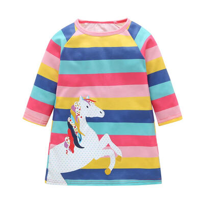 

Kids Girls Costumes Horse Stripe Print Long Sleeve Dress Children Clothes