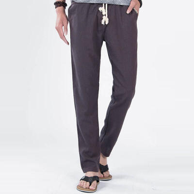 

Mens Linen Pants Casual Loose-fitting Canvas Trousers With Drawcord