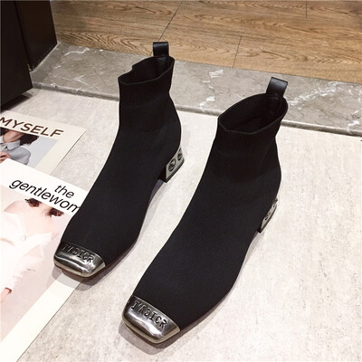 

Short boots women autumn&winter Martins women English wind knitting Joker thick heel boots women thin