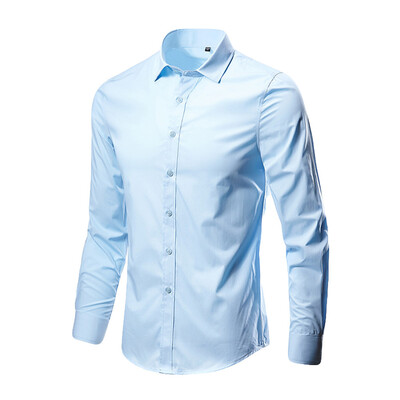 

Tailored Mens Fashion Business Leisure Lapel Pure Color Long-sleeved Shirt Top Blouse