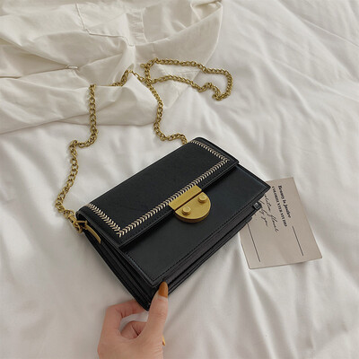 

Chic retro chain bag fashion frosted small square bag new 2019 lock buckle single shoulder bag oblique satchel bag