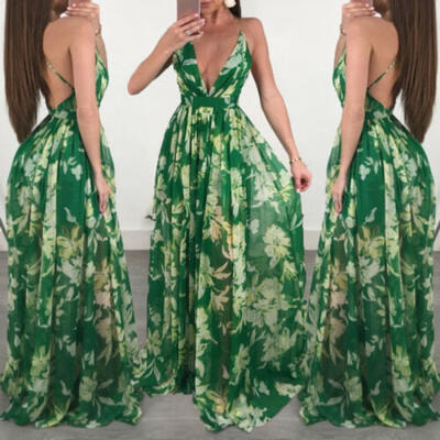 

Womens Summer Boho Floral Long Maxi Evening Cocktail Party Beach Dress Sundress