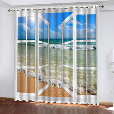 

Gobestart Beach Series Printed Curtains Living Room Bedroom Blackout Curtains