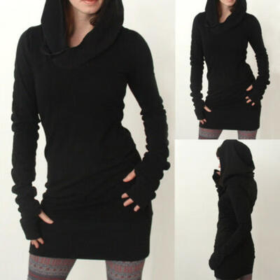 

Fashion Women Casual Dress Long Sleeve Hoodie Hooded Jumper Pockets Sweater Tops