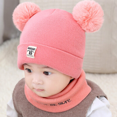 

Newborn Kids Baby Boy Girl Pom Hat Winter Warm Knit Bobble Beanie Cap Scarf Set