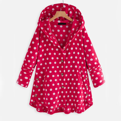

Womens Ladies Hooded Long Sleeve Polka Dot Casual Warm Coat Jacket Plus Size