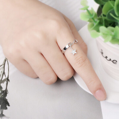 

Cute Moon Silver Rings For Women Gift Tiny Star Ring Jewelry Wedding Party Female Finger Rings