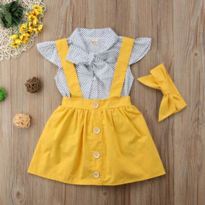 

US 3Pcs Kids Baby Girls Dress Romper Bodysuit Suspender Skirt Overalls Clothes