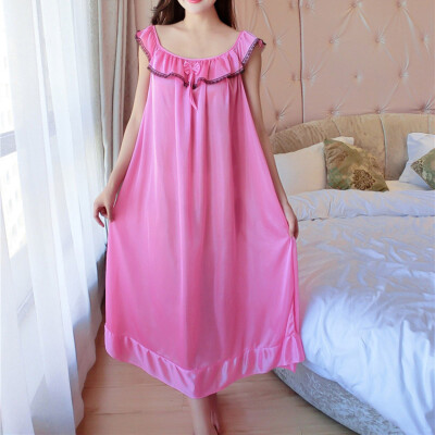 

Women Sleeveless Round Neck Pajama Solid Sleepwear Loose Home Summer Sexy Dress