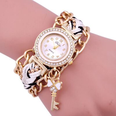 

Ethnic style ladies chain woven watch key pendant with diamonds