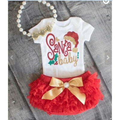 

Newborn Baby Girl Christmas Long Sleeve Romper Lace Ruffle Pants Outfits Clothes