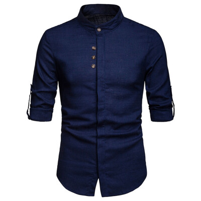 

Stand Collar Hidden Button Long Sleeve Shirt