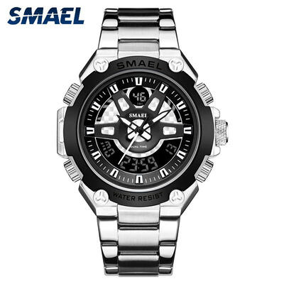

SMAEL 1383 30m Waterproof Quartz Wristwatch Dual Display Mens Sports Watch With Stainless Steel Strap
