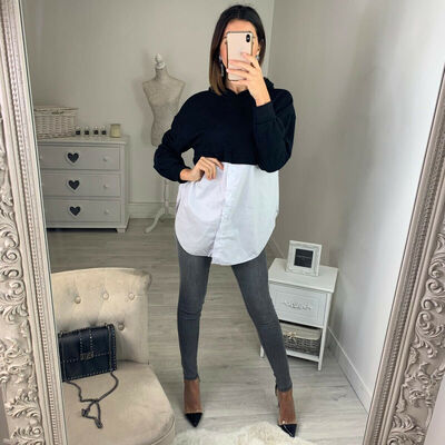 

New 2019 Womens Autumn Long Sleeve Patchwork Shirt Top Jumper Hoodie Blouse