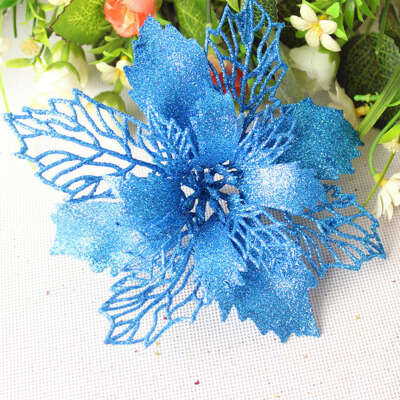 

New Fashion 2Pcs 6 Colors Christmas Decorations 16Cm Sticky Powder Christmas Fake Flowers Hollow Christmas Flower Home Tree Docor