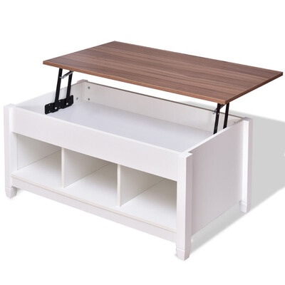 

Lift Top Coffee Table w Hidden Compartment&Storage Shelves-White