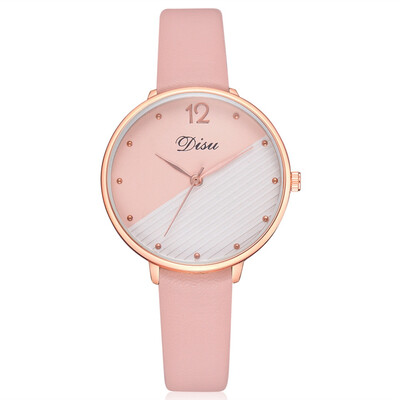 

DS156 Creative Casual Two-Color Mirror PU Quartz Watch Female Watch
