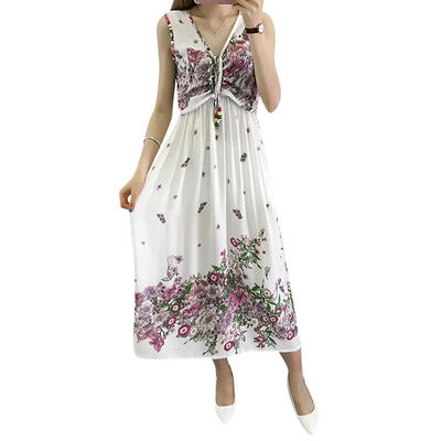

Bohemia Floral Print Sleeveless Tunic Long Dress Elegant Women Maxi Dresses