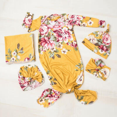 

US 3Pcs Floral Swaddle Wrap Blanket Baby Sleeping Bag Sleepsack Headband Hat Set