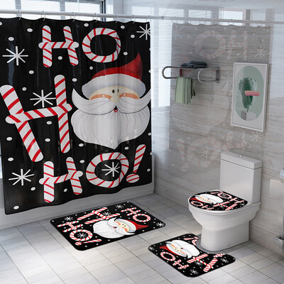 

Siaonvr Santa Christmas Print Toilet Bathroom Mat And Shower Curtain Four-Piece Set