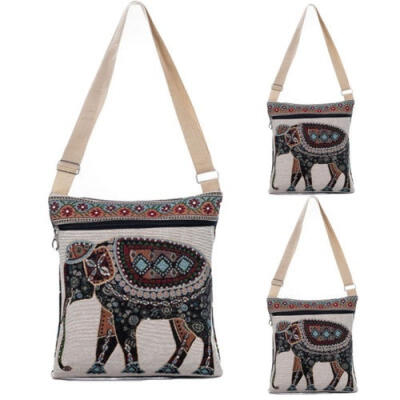 

Women Embroidery Elephant Cartoon Zipper Shopping Tote