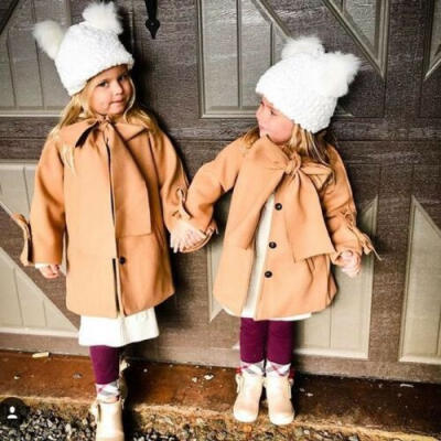 

UK Winter Kid Baby Girls Warm Wool Bowknot Coat Overcoat Outwear Jacket Winter