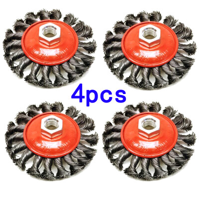 

4 Pieces Stainless Steel Crimped Knot Wire Brush Wheel 100mm For Angle Grinder