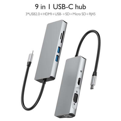 

TW9R 9-in-1 USB-C Hub Multi-functional USB31 Type-C To USB HDMI VGA Type-C SD Micro SD RJ45 Converter Adapter