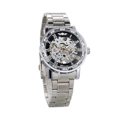 

WINNER Men Automatic Watch Fashion Diamond Display Luminous Hands Gear Movement Retro Mechanical Skeleton Watches Luxury Casual Bu