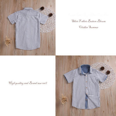 

Kids Baby Boys Plaid Tops Shirt T-shirt Button Blouse Clothes Summer