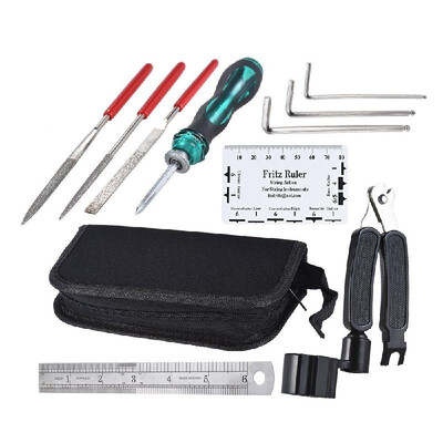 

11Pcs Guitar Tool Kit Professional Repairing Maintenance Tools Guitar Files String Action Ruler 3 in 1 String Winder Cutter Pin Pu