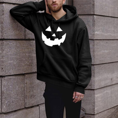 

Toponeto Mens Fashion Winter Solid Printed Long-sleeved Hooded SweatShirt Halloween Tops