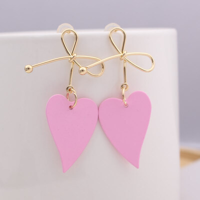 

EK553 New Style Gold Color Big Metal Bowknot Heart Drop Earrings for Women Handmade Sweet Wedding Jewelry Pendientes Gift