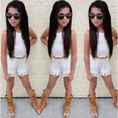

Toddler Girls Kids Summer Floral Crochet Lace Tops Shorts Outfits Set Clothes