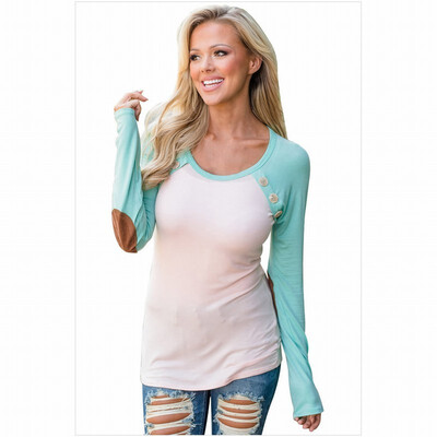 

Round neck croissant long-sleeved button-down shirt casual color matching shirt