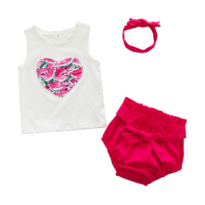 

3PCS Summer Sale Baby Girls Cute Clothes Set Infant Kids Princess Sleeveless Vest Three-piece Newborn Newly Fashion Suits