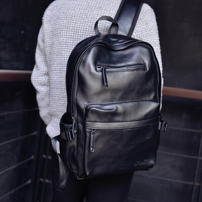 

Double-shoulder bag Korean tide business casual fashion travel computer backpack PU leather high school students bag