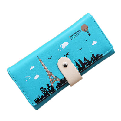 

Fashion Tower Pattern Wallet Women Long Button Coin Purse Card Holder Clutch