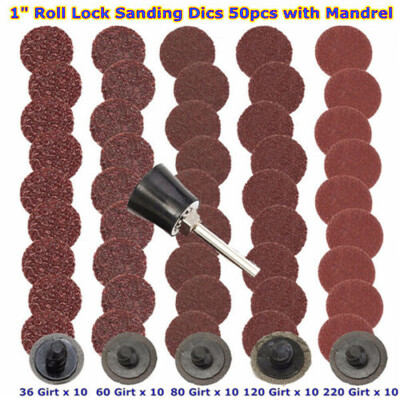 

50pcs 25MM R Type Roll Lock Sanding Discs With Mandrel 366080120220 Grit Kit