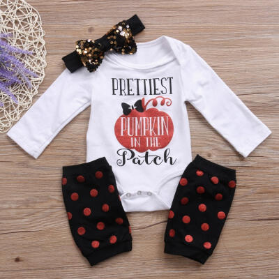 

Newborn Baby Girl Halloween Long Sleeved Romper TopLeg WarmersHeadband 4Pcs Outfits Costumes