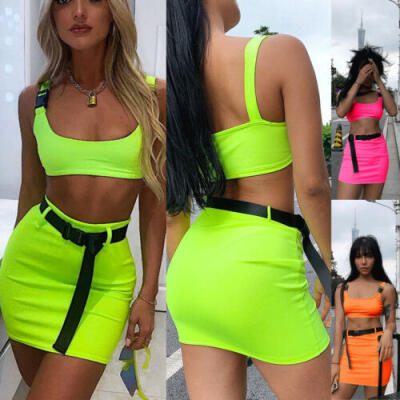 

Womens Crop Top Short Skirt Bodycon Summer Evening Cocktail Party Two Piece Set