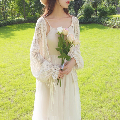 

Womens Solid Lace Long Sleeve Hollow Out Blouse Kimono Cardigan